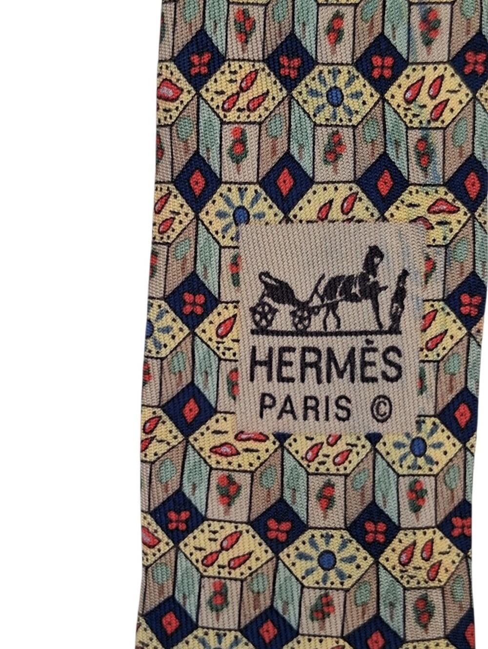 Hermès Paris Multicolor Geometric Men's 100% Silk Tie 58 inches Long